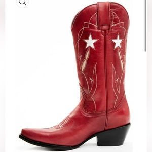 New!! Red Western Retro Star Splice Snip-toe Thick Heeled Cowboy Boots